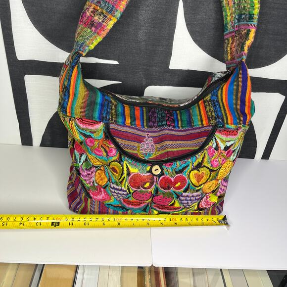 Guatemalan Fruit Embroidered Crossbody Bag Mixed Print Boho 80s Festival - Picture 8 of 8